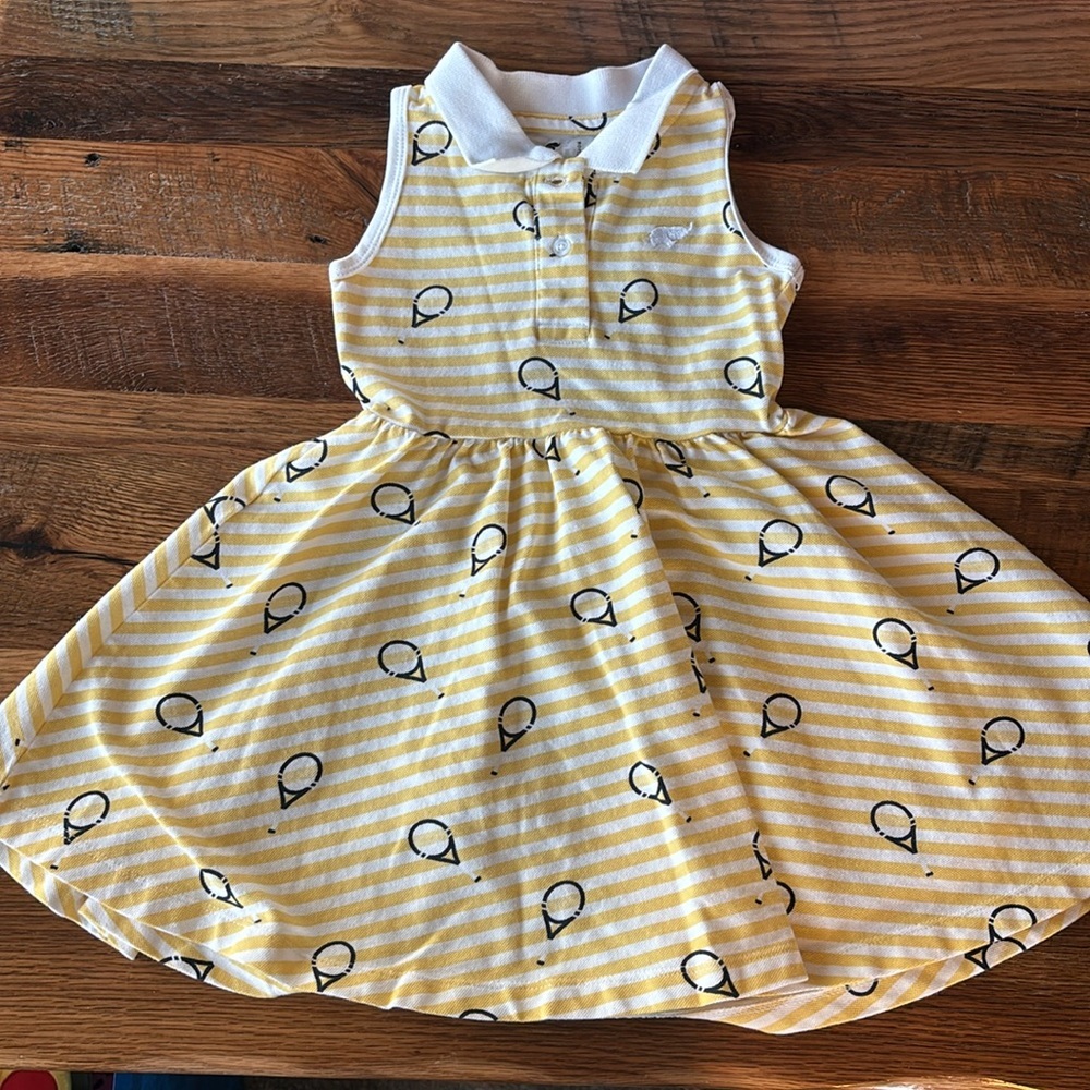 Monica +Andy Girl's Tennis Yellow White Striped Collared Polo Dress - Size 4